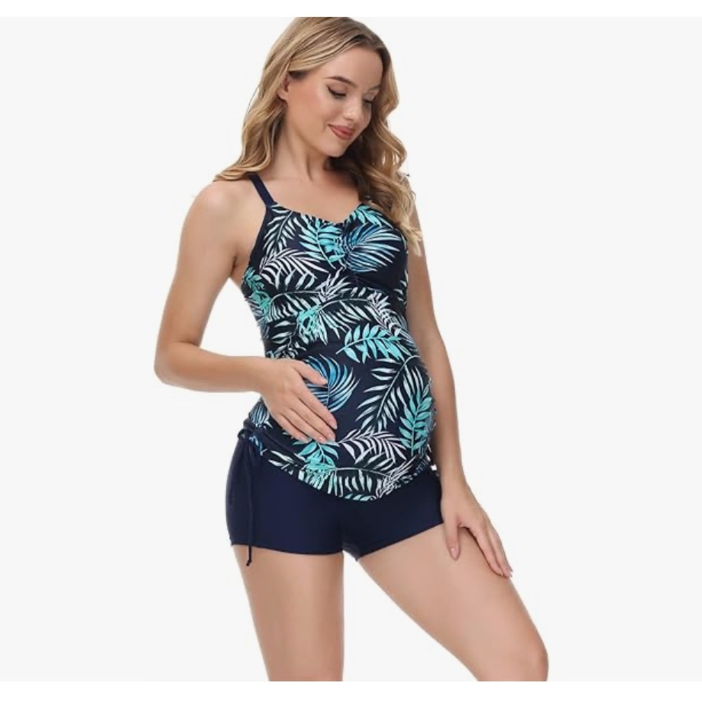 Maacie Maternity Athletic Tankini Swimsuits Two Piece Floral Print S NWT - Picture 2 of 8
